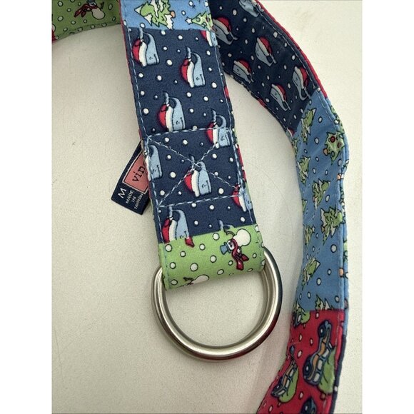 Vineyard Vines Christmas Belt Sz M Patch Work D Ring Style Tree Snowman - Picture 5 of 6